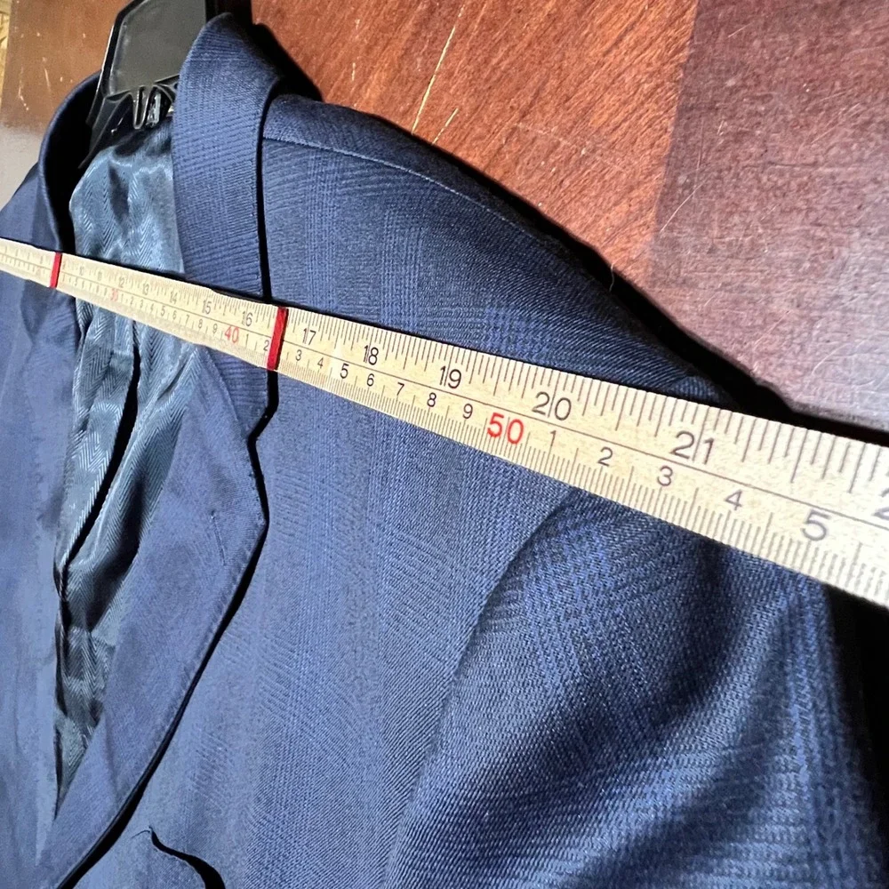 Jos. A. Bank Reserve Navy Blue Glen Plaid 100% Wool Suit 48R W42 3405/2DB